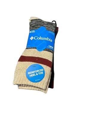 Columbia Crew Socks 4 Pack Men’s Size 6–12 NWT Reinforced Heel Toe